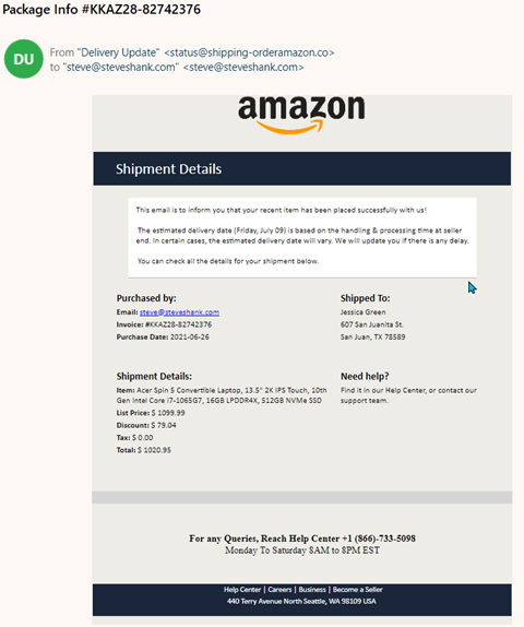 Excellent Fake Amazon Scam