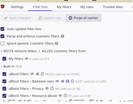 Ublock Origines settings