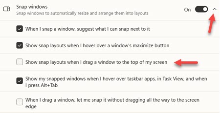 Snap Windows settings