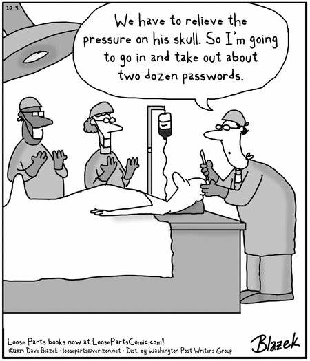 Brain surgery cartoon. Removing passwords