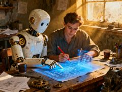 Man and robot working together