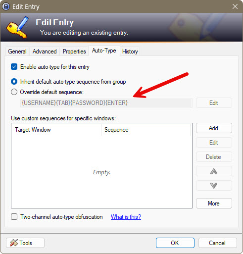 KeePass default auto-type sequence