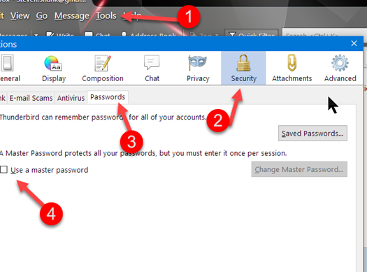 how to i change my microsoft exchange account password in thunderbird